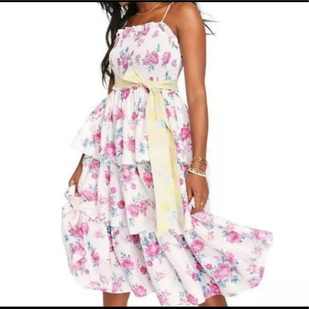 LoveShackFancy Barbie Style Flower cocktail summer midi dress.